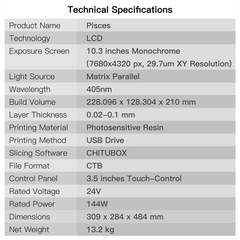BIQU PISCES 10.3 inch 8K Photocuring LCD 3D Printer