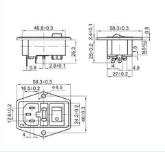 BIQU 15A 250V Rocker Switch Power Socket Inlet Module Plug 5A Fuse Switch with 5Pcs 16-14 AWG Wiring 3 Pin IEC320 C14
