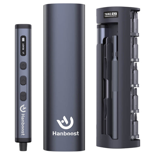 Hanboost 78 in 1 Precision Electric Screwdriver Set with Rotating Book Spine Storage Box Design for Reparing Laptop, Phone, Camera, Watch, and Drone