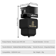 BIQU Panda Juicer Hotend High Flow with 0.4mm Hardened Steel Nozzle for Bambu Lab A1/A1 mini/H2D