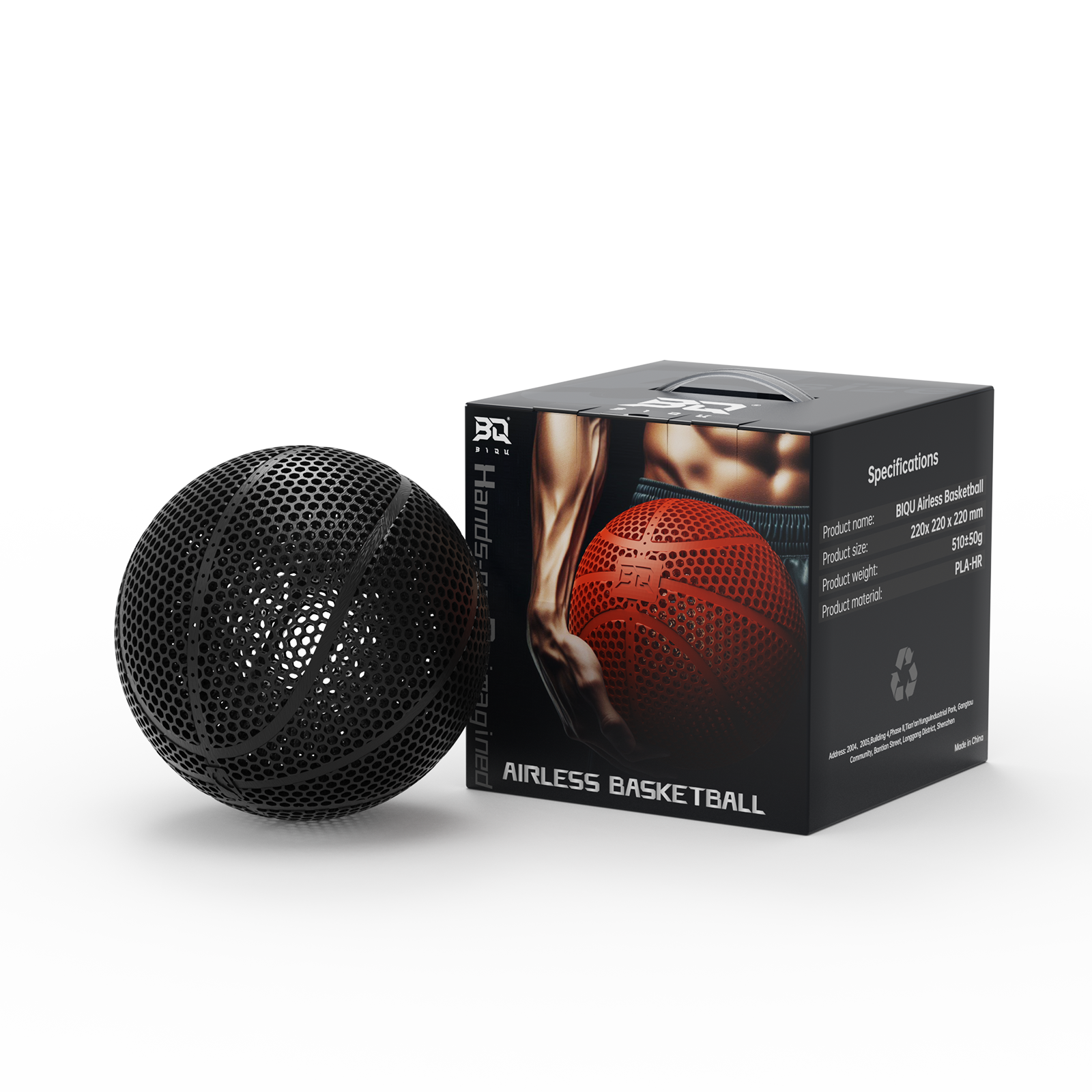 BIQU PLA-HR 3D Printed Airless Basketball -Perfect for Family Fun, Friends Gatherings & Christmas Gifts, Available in Black, Blue, Orange, and White