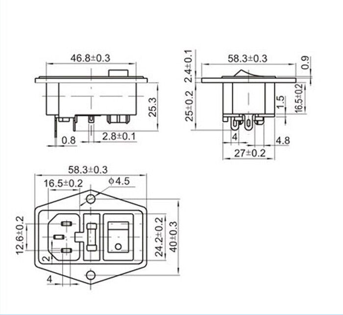 BIQU 15A 250V Rocker Switch Power Socket Inlet Module Plug 5A Fuse Switch with 5Pcs 16-14 AWG Wiring 3 Pin IEC320 C14