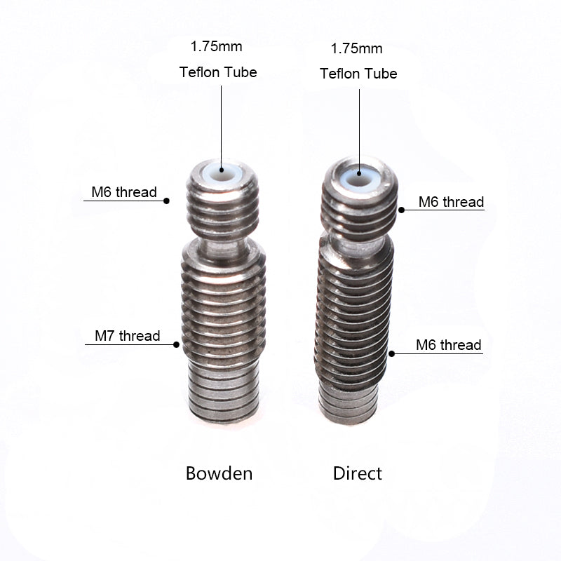 5pcs/Lot E3D V6 Throat Heat Break Hotend Throat All Metal or Teflon Tube Stainless Steel for 1.75/3.0mm Bowden&Direct J-head