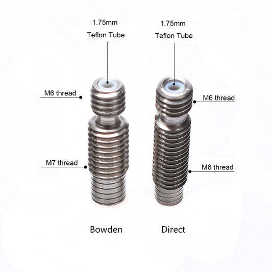 5pcs/Lot E3D V6 Throat Heat Break Hotend Throat All Metal or Teflon Tube Stainless Steel for 1.75/3.0mm Bowden&Direct J-head