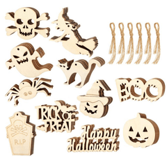 Twotrees Halloween Wooden DIY Painting Blank Wooden Chips