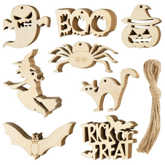 Twotrees Halloween Wooden DIY Painting Blank Wooden Chips