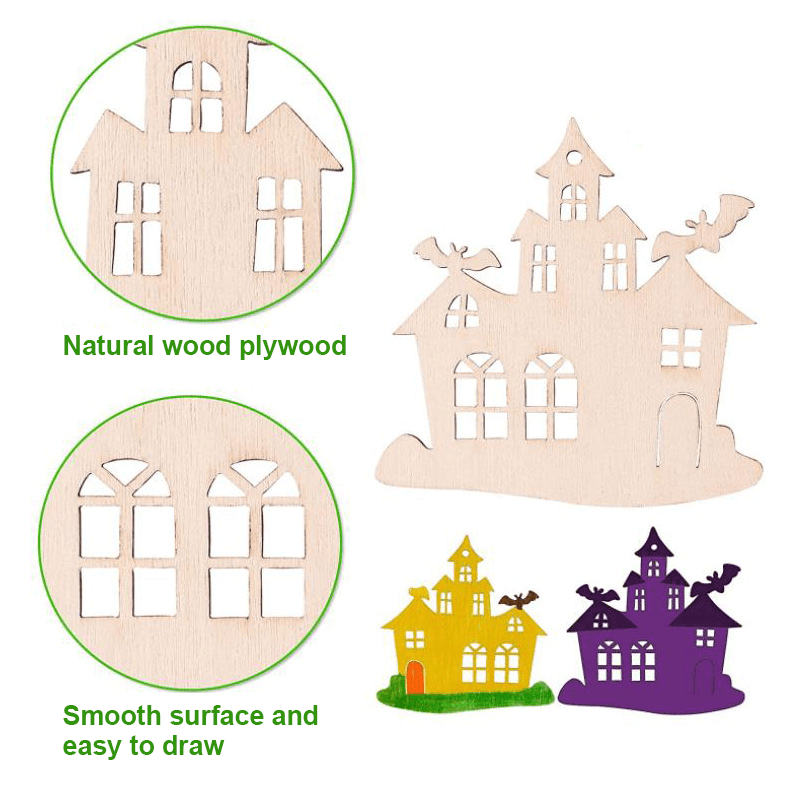 Twotrees Halloween Wooden DIY Painting Blank Wooden Chips