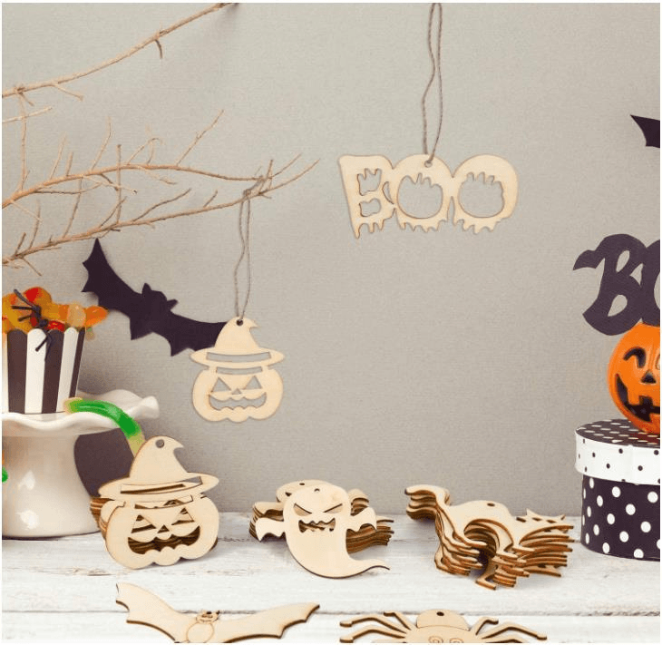 Twotrees Halloween Wooden DIY Painting Blank Wooden Chips