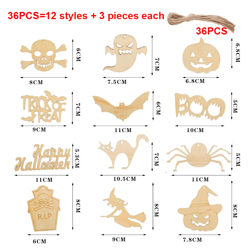 Twotrees Halloween Wooden DIY Painting Blank Wooden Chips