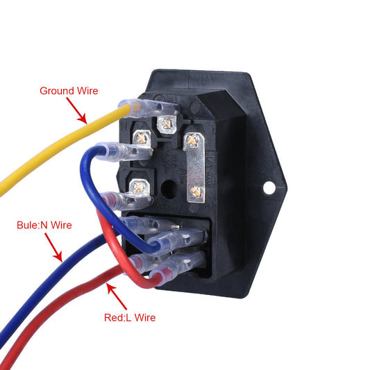 BIQU 15A 250V Rocker Switch Power Socket Inlet Module Plug 5A Fuse Switch with 5Pcs 16-14 AWG Wiring 3 Pin IEC320 C14