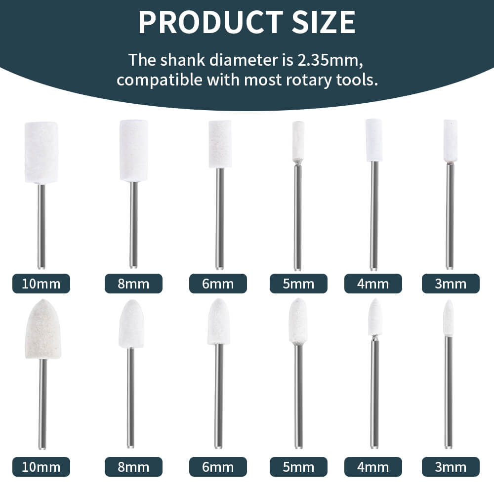 Hanboost 12pc Wool Felt Polishing Set for Rotary Tool Kit