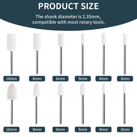 Hanboost 12pc Wool Felt Polishing Set for Rotary Tool Kit