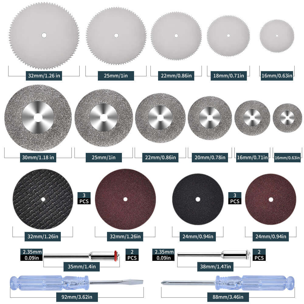 Hanboot 25pc Cutting Disc Set for Wood Glass Plastic Stone Metal for Rotary Tool