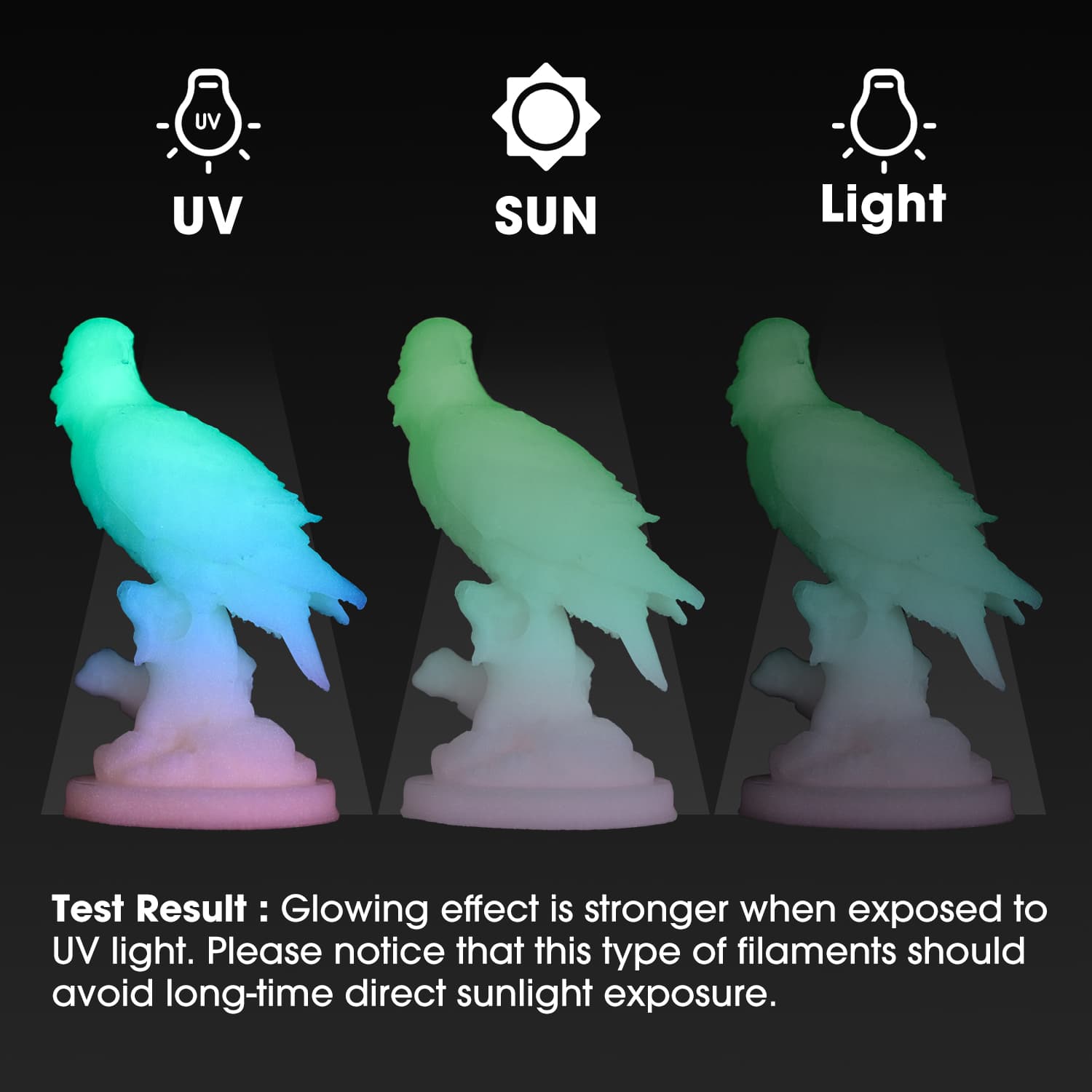 eSUN Luminous Rainbow PLA 1.75mm 3D Printer Filament 1KG Glow in the Dark