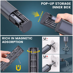 Hanboost 78 in 1 Precision Electric Screwdriver Set with Rotating Book Spine Storage Box Design for Reparing Laptop, Phone, Camera, Watch, and Drone