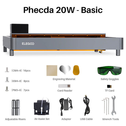 ELEGOO PHECDA 20W Laser Engraver & Cutter with Air Assist, CNC Laser Engraving and Cutting Machine for Wood and Metal, Dark Acrylic, 400x400mm Engraving Area (Basic)