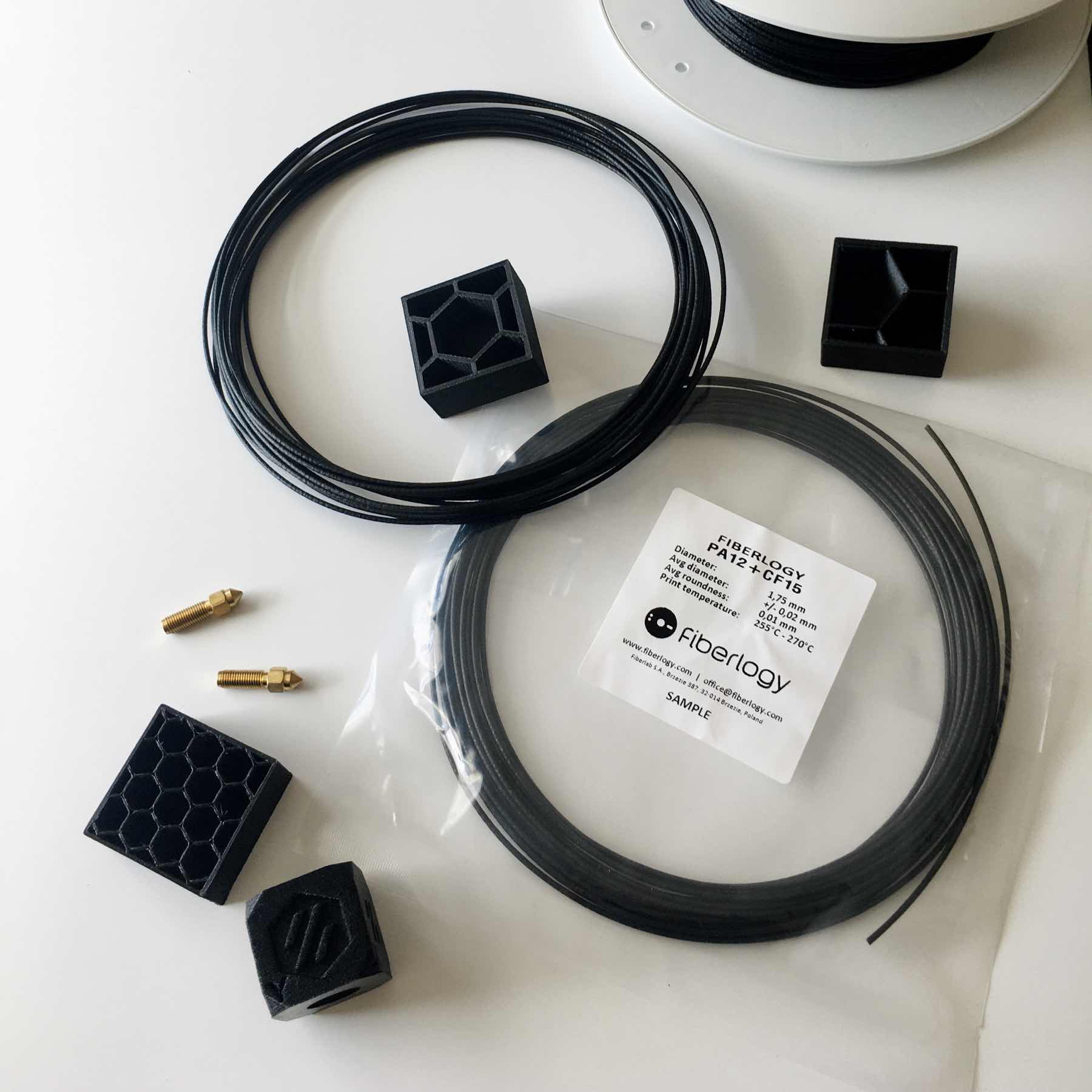 Fiberlogy NYLON PA12+CF Filament - Sample, 17-25gm (Sample), 1.75mm, Carbon Excellence, Nylon Filament with Carbon Fiber Black