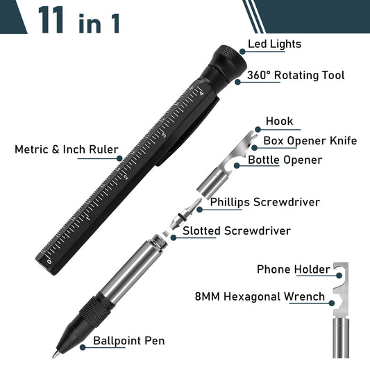 Hanboost 11 In 1 Multi-Tool EDC Pen with Ruler, Level, Bottle Opener for Handyman