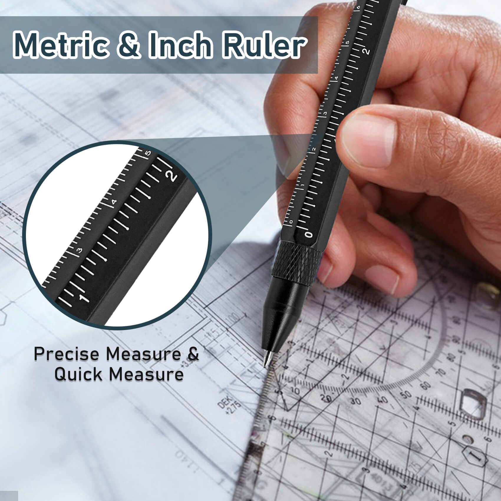 Hanboost 11 In 1 Multi-Tool EDC Pen with Ruler, Level, Bottle Opener for Handyman