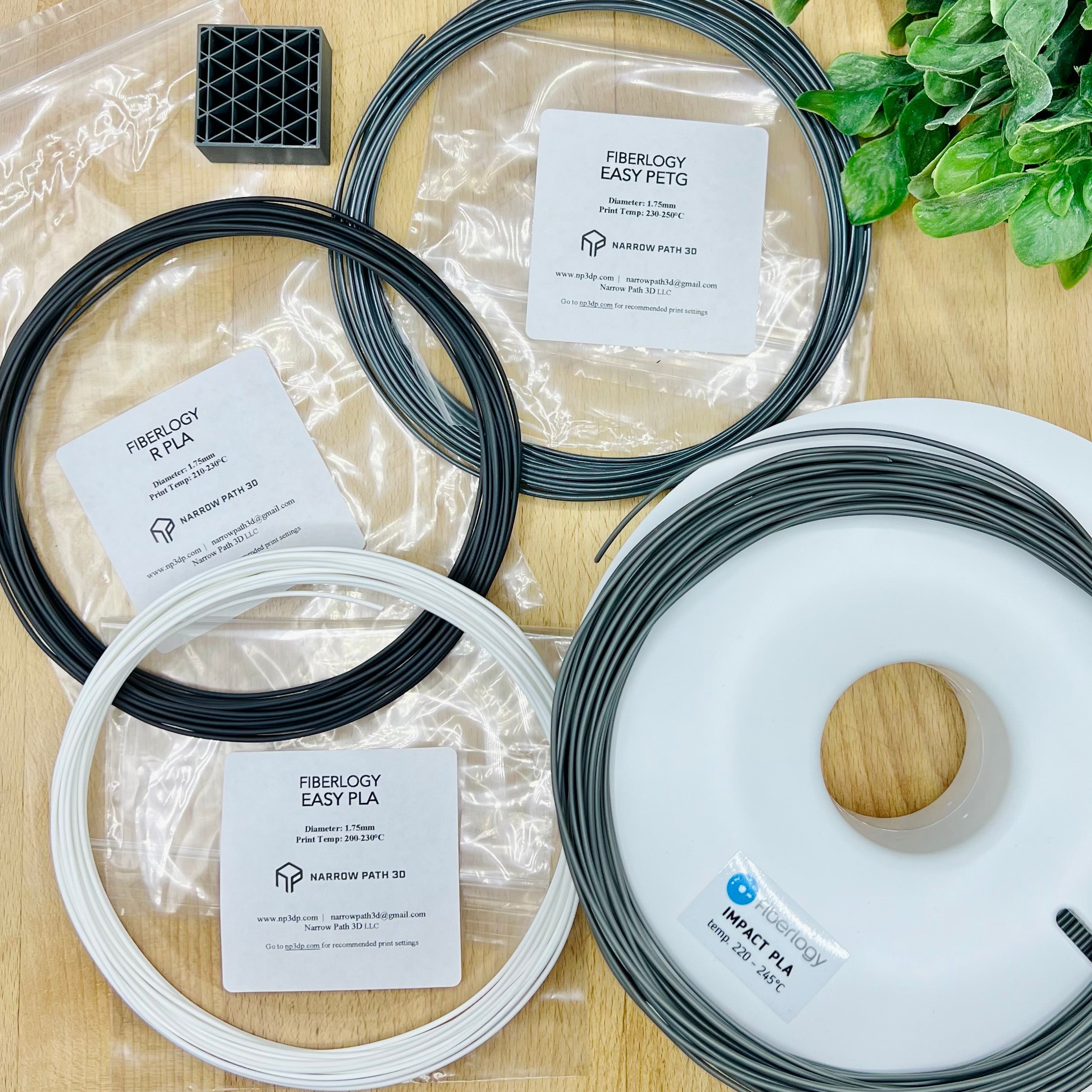 FIBERLOGY "QUICK START" 4X Pcs. EASY PLA, IMPACT PLA, EASY PETG, R PLA, Filament Sample Variety Pack - Premium 3D Printing Materials