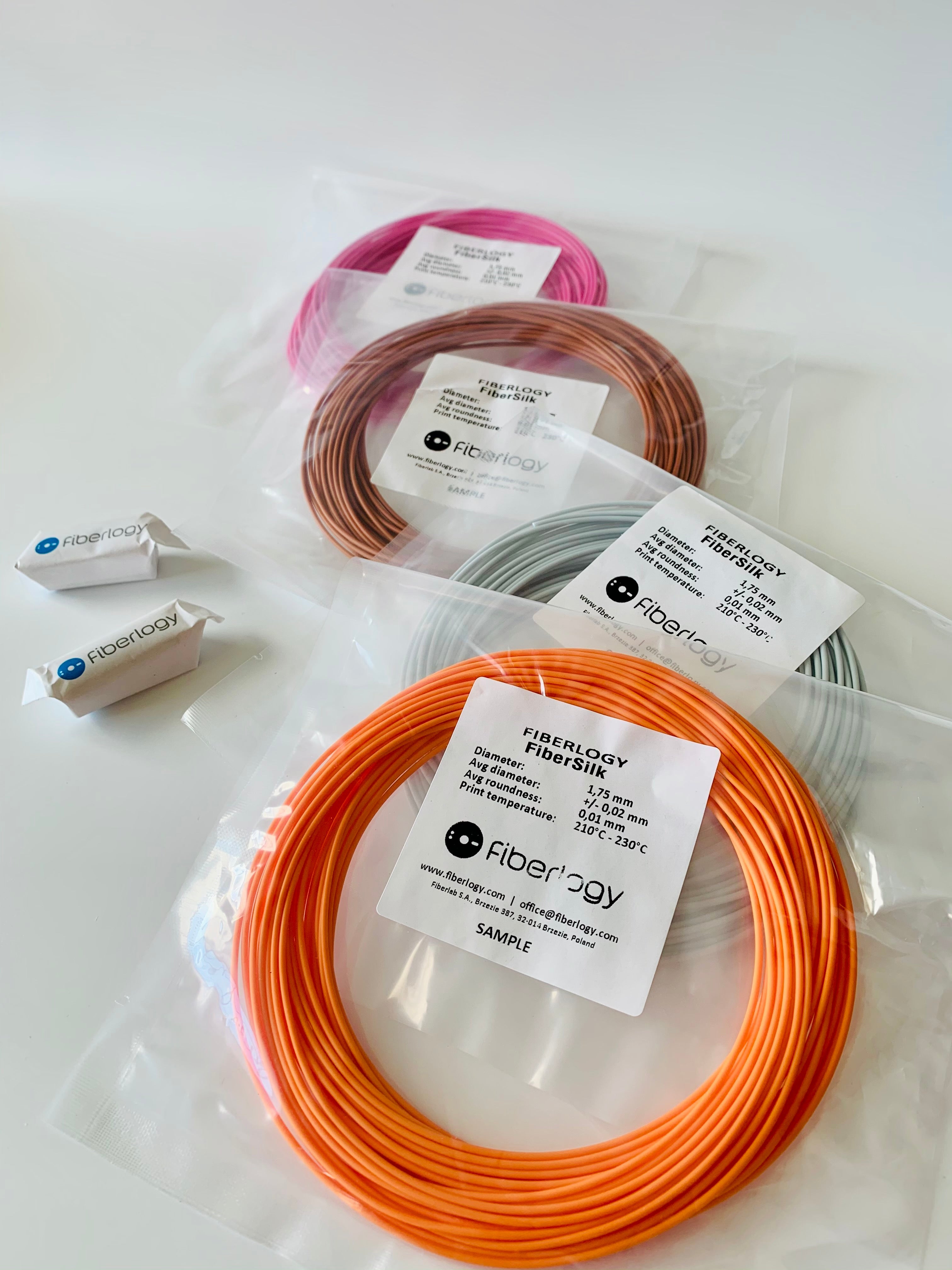Fiberlogy FIBERSILK Filament - Sample Size 20-40gm (Sample) 1.75mm - Striking Finish for Artistic, Special and Functional Prints