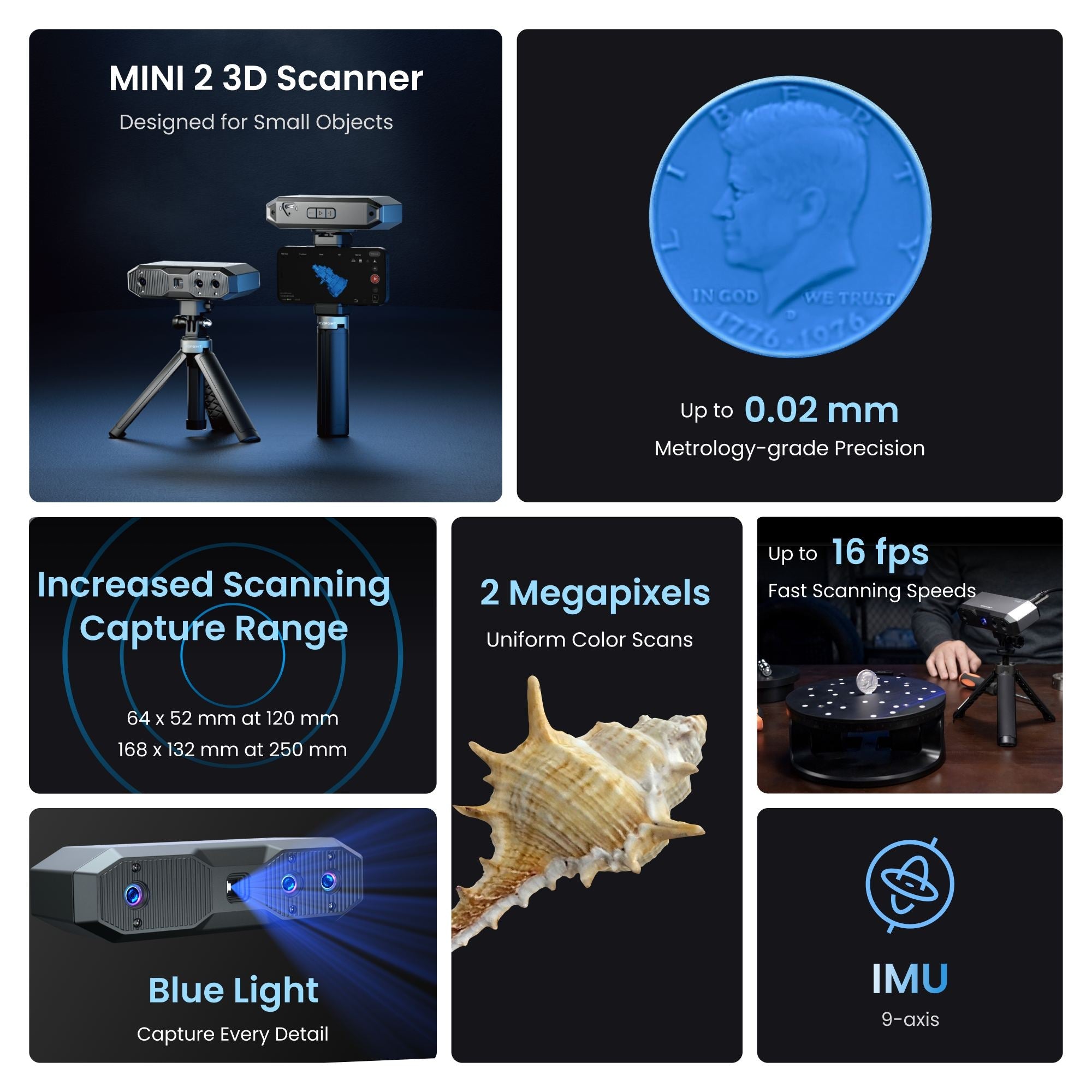 MINI 2 3D Scanner: Blue Light丨Precision 0.02 mm