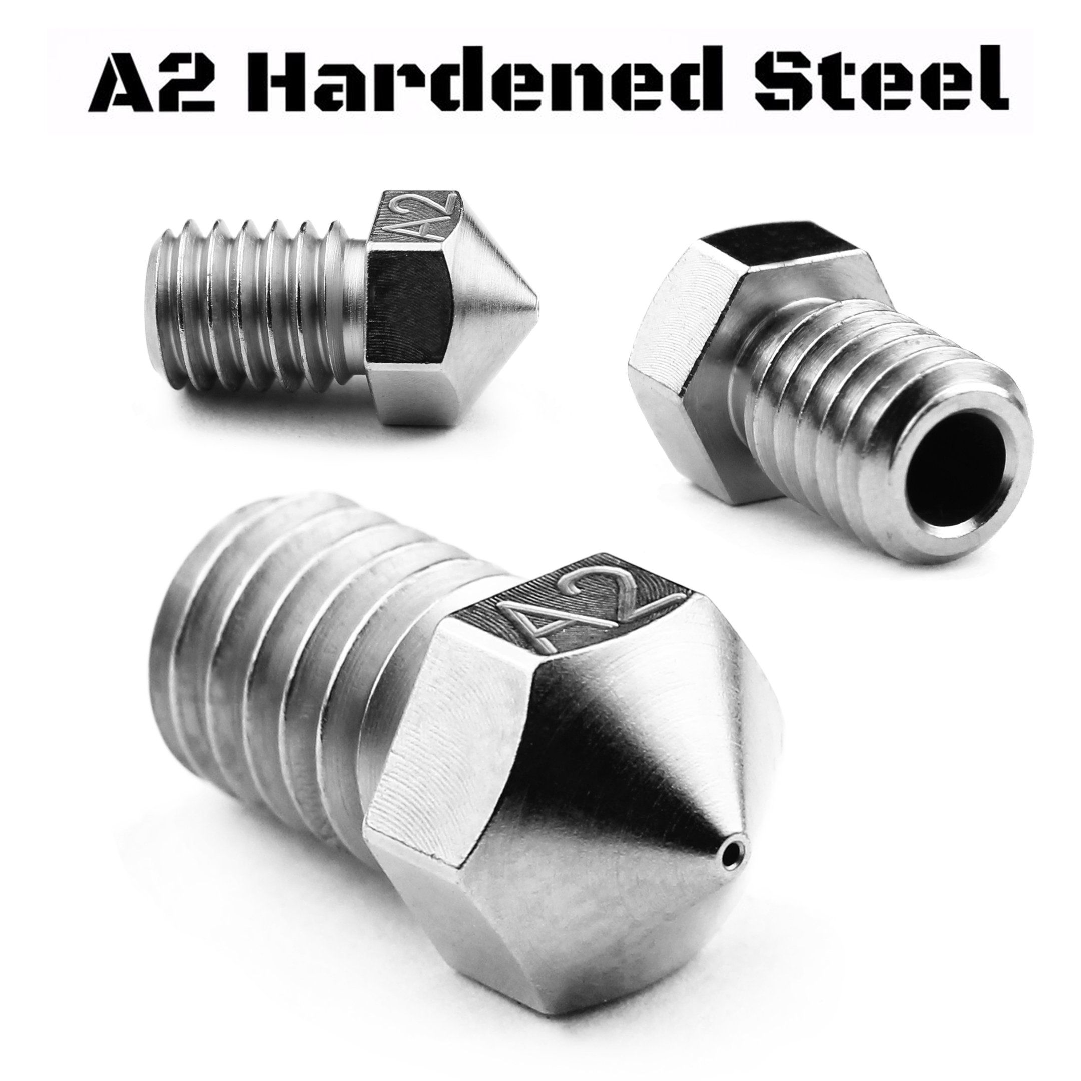 Plated A2 Hardened Tool Steel Nozzle RepRap - M6 Thread 3mm Filament