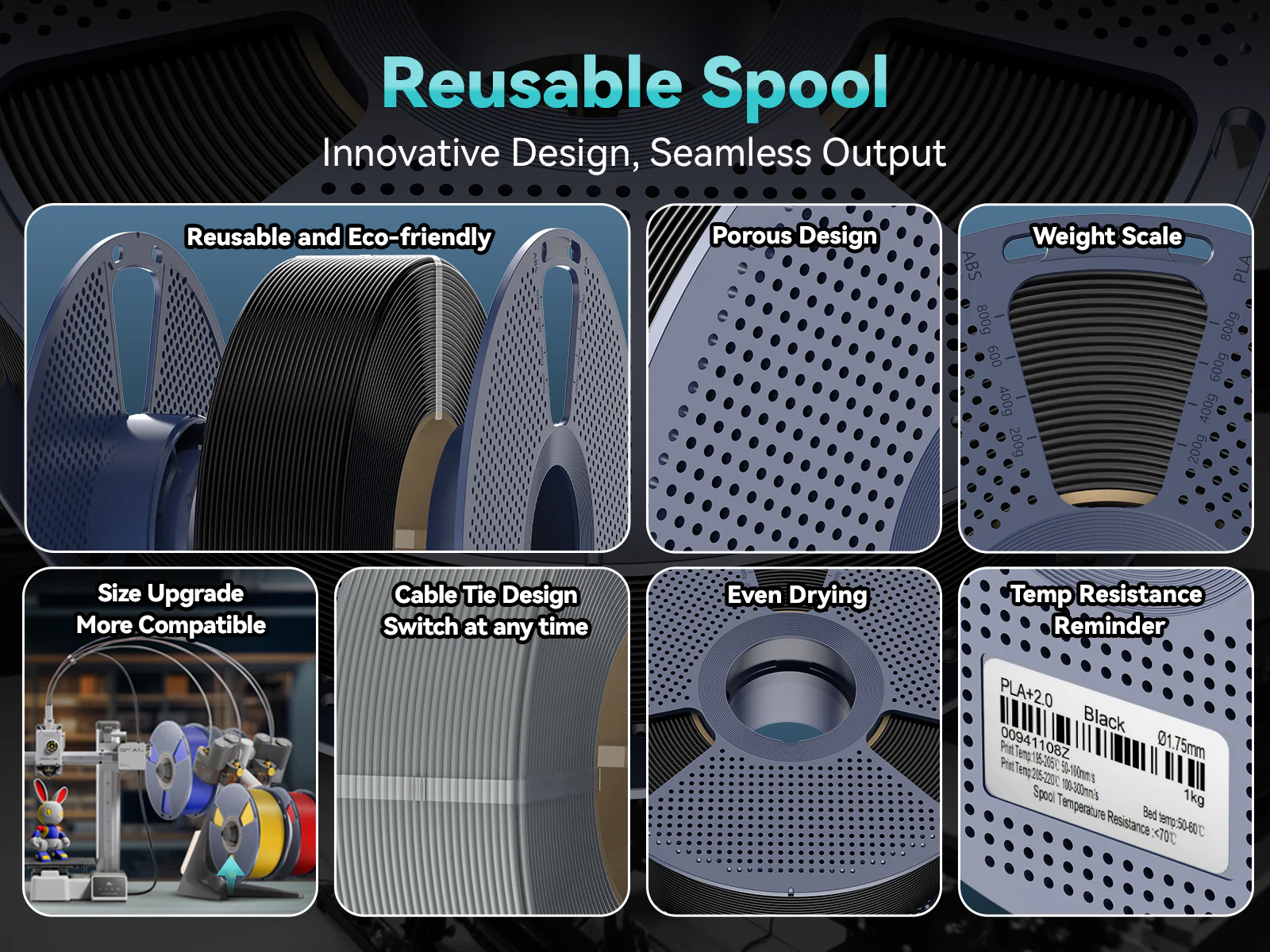 SUNLU Refill Filament 1KG, PLA, PLA+, PLA+2.0, PETG Filament, Compatible with 2025 SUNLU 3rd-Generation Reusable Spool and Bambu Reusable Spool