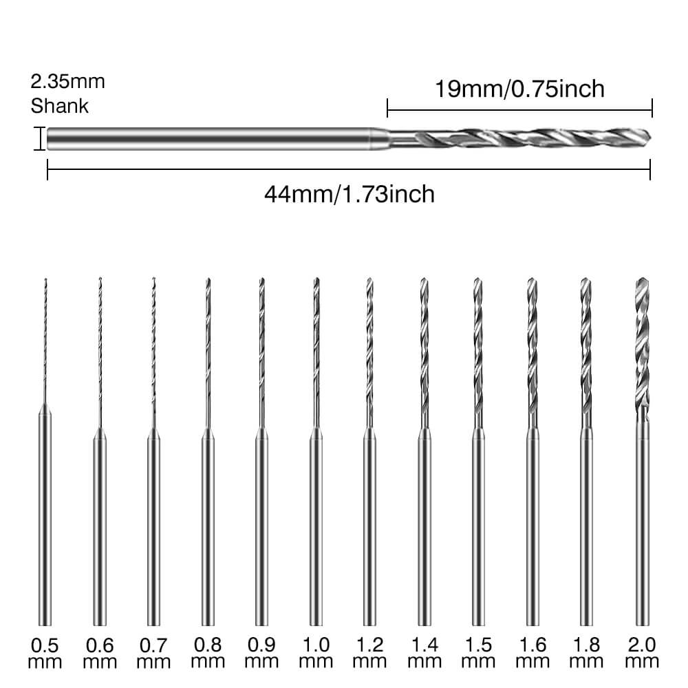 Hanboost Rotary Tool  Drilling Bits 12Pcs  Set  for 2.35mm Shank