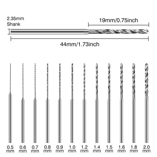 Hanboost Rotary Tool  Drilling Bits 12Pcs  Set  for 2.35mm Shank