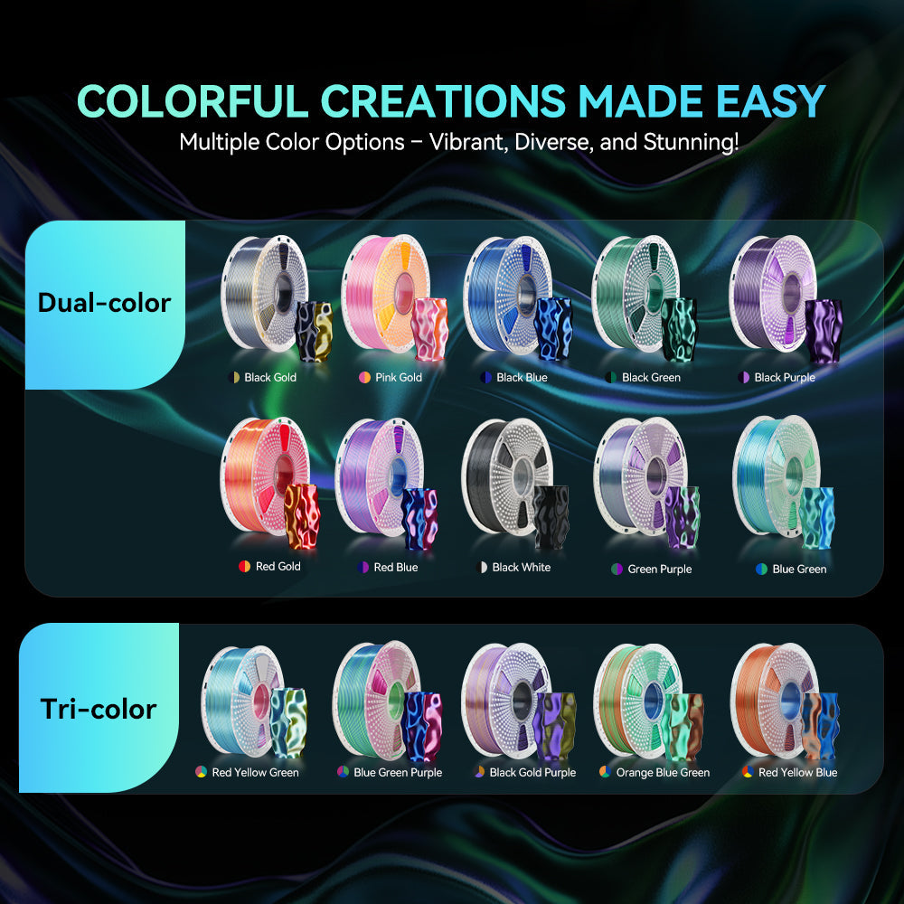 [MOQ: 3KG] Multi-Color SILK Filament(Dual-color, Tri-color and Four-color) 3D Printer Filament 1KG