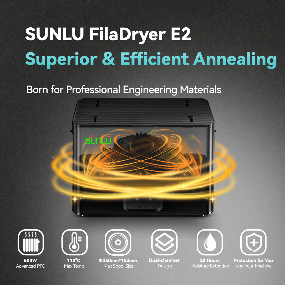 SUNLU FilaDryer E2, Up to 110℃, Professional Drying and Annealing, Born for Engineering 3D Printing Filaments